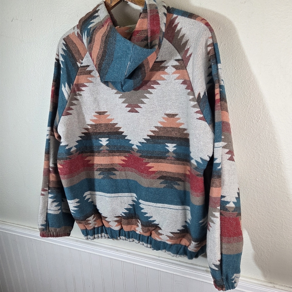 Southwestern Aztec Hoodie L Quarter Zip Pullover Tribal Boho - Picture 6 of 12